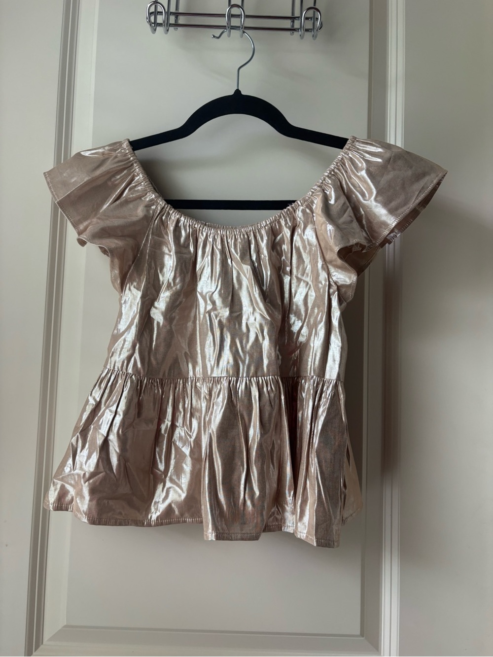 GAP Metallic Rose Gold Off-Shoulder Peplum Top / SZ 10 (NWOT)